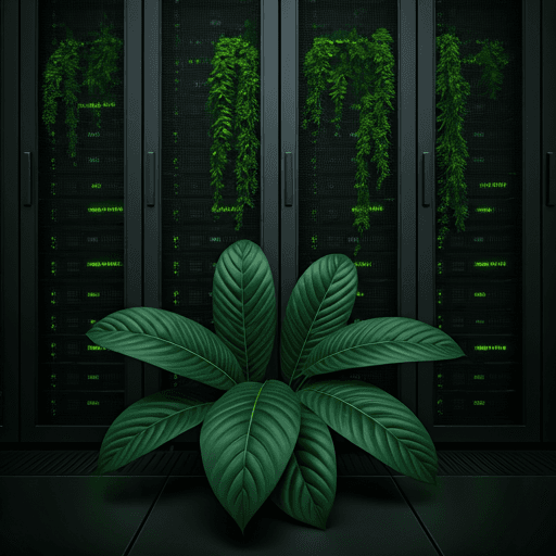 Fusion entre infrastructure serveur et végétation - symbole de la durabilité numérique et de l'IA éthique
